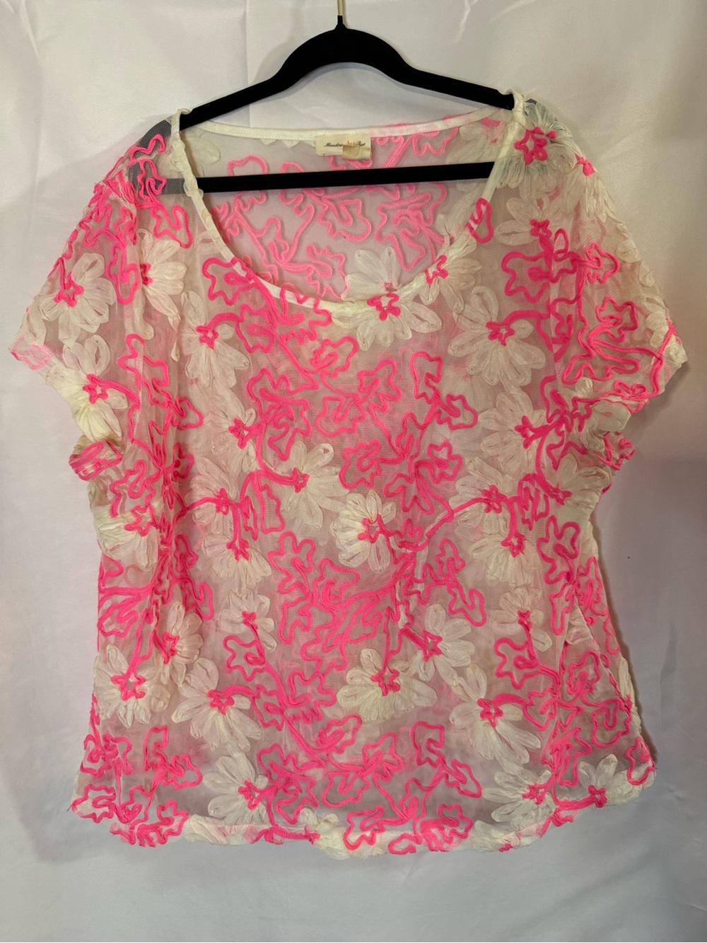 Anthropologie Meadow Rue Women’s Pink Floral Lace Short-Sleeve Top - Picture 2 of 5